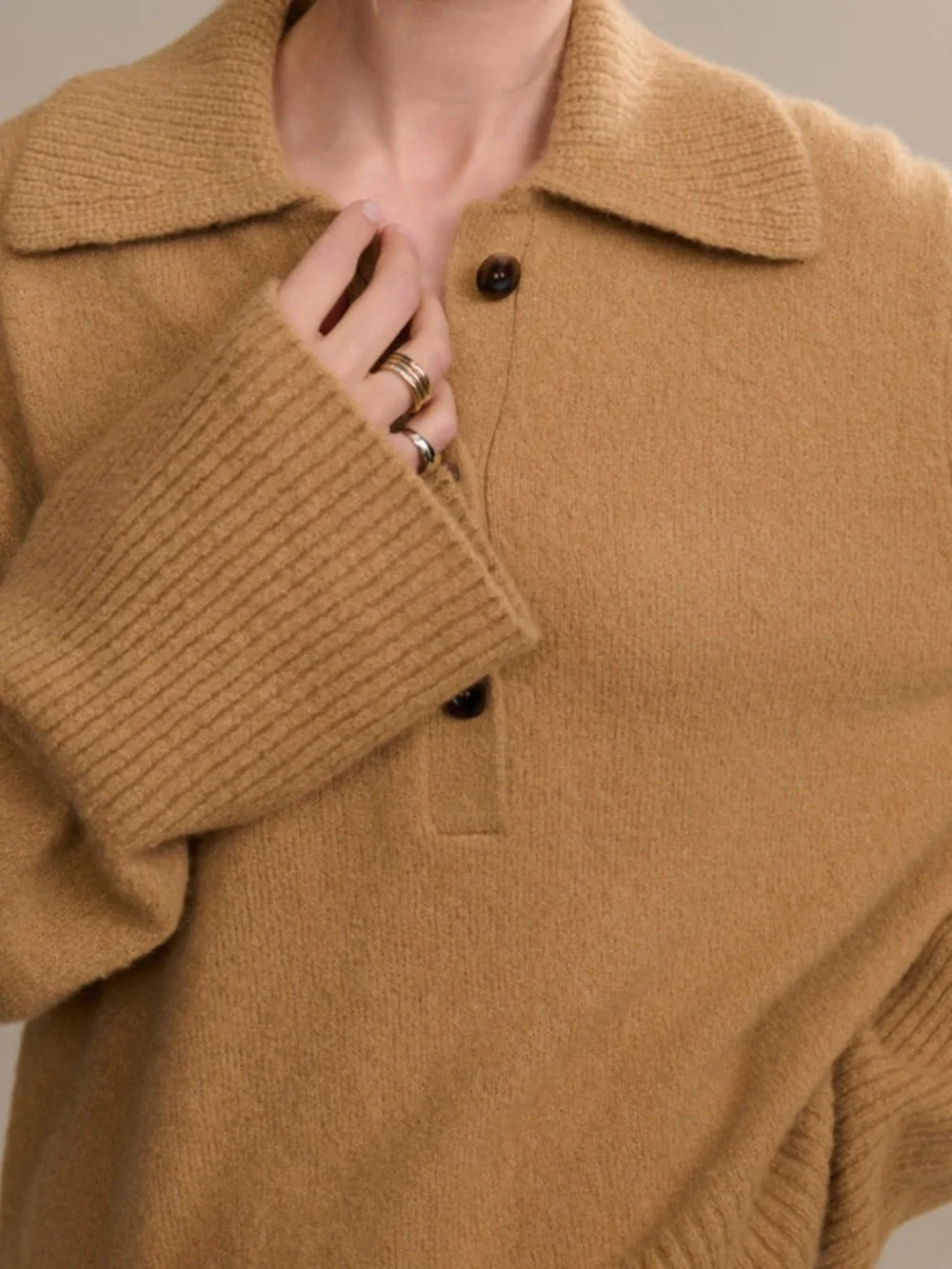 Jenni Kayne cashmere Stevie polo sweater Sz S in camel EUC ( altered sleeves) - Picture 3 of 10